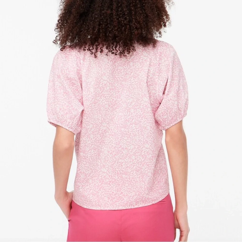 J. Crew | Cotton V-Neck Puff-Sleeve Floral Women Pink/White Blouse Large